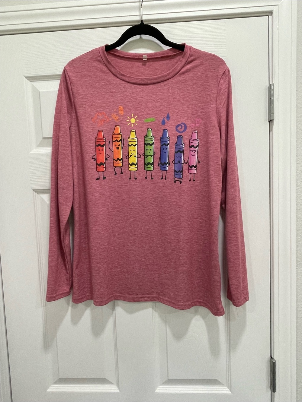 Adults Long Sleeve Pink Crayon Graphic Tee